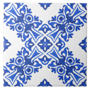 Blue and White Mediterranean Patterned Tile