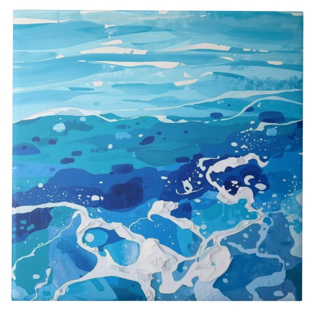 Blue and White Mediterranean Sea Azulejo Tile (Front)