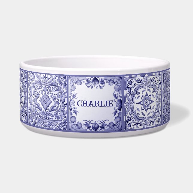 Blue and White Mediterranean Tile Custom Pet Name (Front)