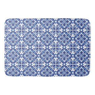 Blue and White Mediterranean Tiles Bath Mat