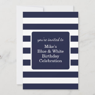 Blue and White Mens Birthday Party  Invitation