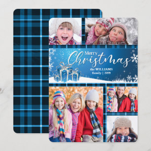 Blue and White Merry Christmas 5-Photo Holiday Card