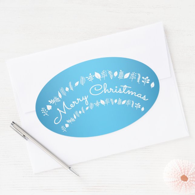 Blue And White Merry Christmas Rectangle Stickers (Envelope)