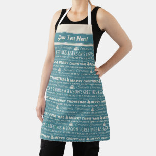 Blue and White Merry Christmas Retro Typography Apron