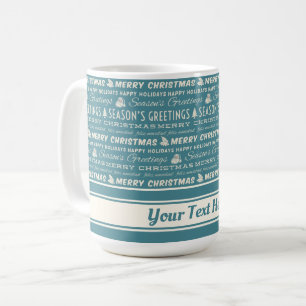 Blue and White Merry Christmas Retro Typography Coffee Mug