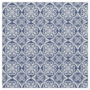 Blue and White Mexican Tile Pattern Fabric