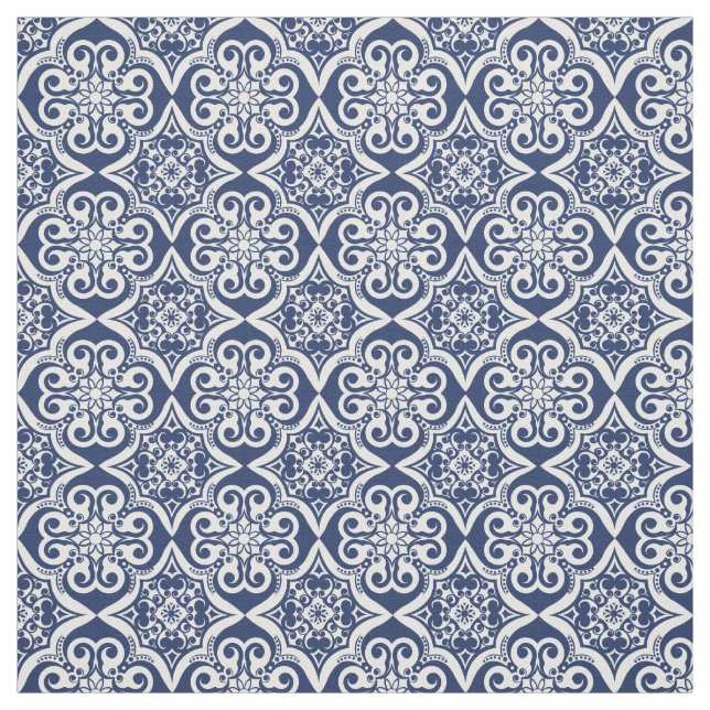 Blue and White Mexican Tile Pattern Fabric (Swatch)