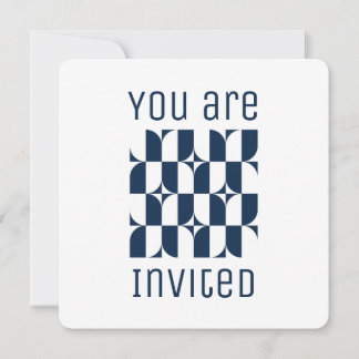 Blue and white mid-century modern invitation