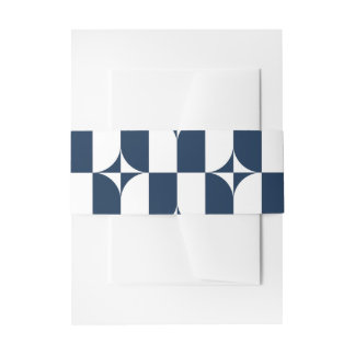Blue and white mid-century modern invitation belly band