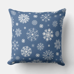 Blue And White Minimalist Snowflakes Background Throw Pillow