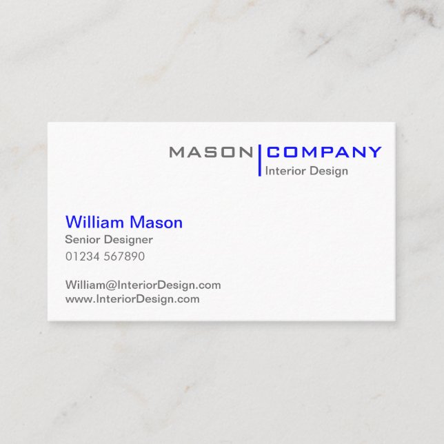 Blue and White Minimalistic Business Card (Front)