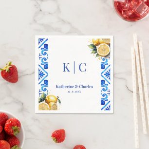 Blue and White Modern La Dolce Vita Italian Lemon Napkin