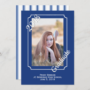 Blue and White Modern Photo Graduation Annoucement Invitation