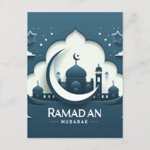 Blue And White Modern Ramadan Mubarak Postcard