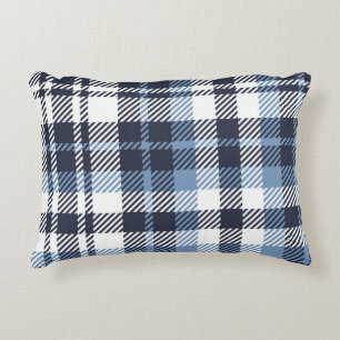 Blue and White modern tartan plaid Scottish seamle Accent Pillow