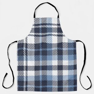 Blue and White modern tartan plaid Scottish seamle Apron