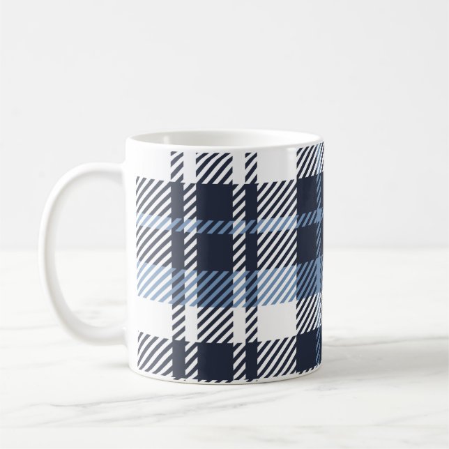Blue and White modern tartan plaid Scottish seamle Coffee Mug (Left)