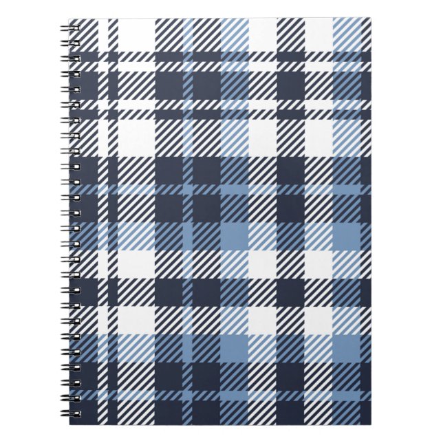 Blue and White modern tartan plaid Scottish seamle Notebook (Front)