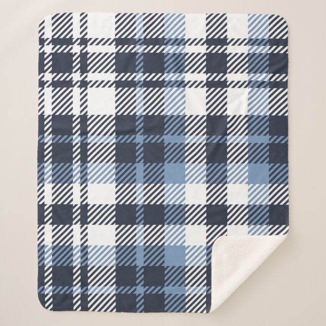 Blue and White modern tartan plaid Scottish seamle Sherpa Blanket (Front)