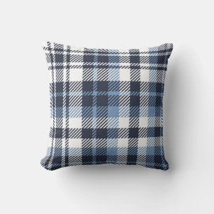 Blue and White modern tartan plaid Scottish seamle Throw Pillow