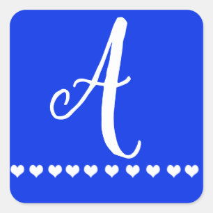 Blue and White Monogram Initial Square Sticker
