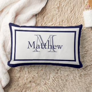 Blue and White Monogram Name Keepsake Pillow