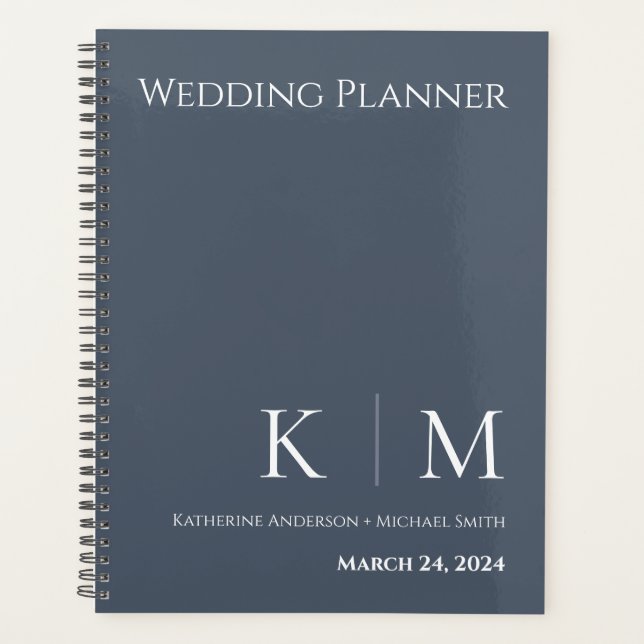 Blue and White- Monogram-Wedding-Planner Planner (Front)