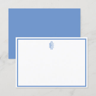 BLue and White Monogrammed Flat Note Card