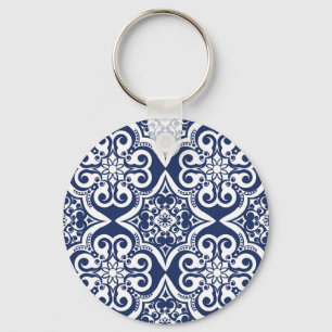 Blue and White Moroccan Pattern Keychain