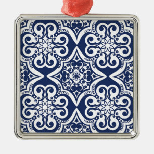 Blue and White Moroccan Pattern Metal Ornament