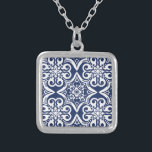 Blue and White Moroccan Pattern Silver Plated Necklace<br><div class="desc">Elegant blue and white Moroccan pattern. This design is available in variety of colours and products.</div>