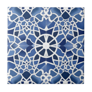 Blue and White Moroccan Pattern Tile