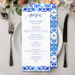 Blue and White Moroccan Pattern Wedding  Menu<br><div class="desc">Introducing our Blue and White Moroccan Pattern Wedding Menu, a simple yet elegant addition to your special day. Inspired by the intricate designs of Moroccan artistry, this menu card brings a touch of exotic flair to your wedding reception. With its captivating blue and white pattern, reminiscent of the mesmerizing tiles...</div>