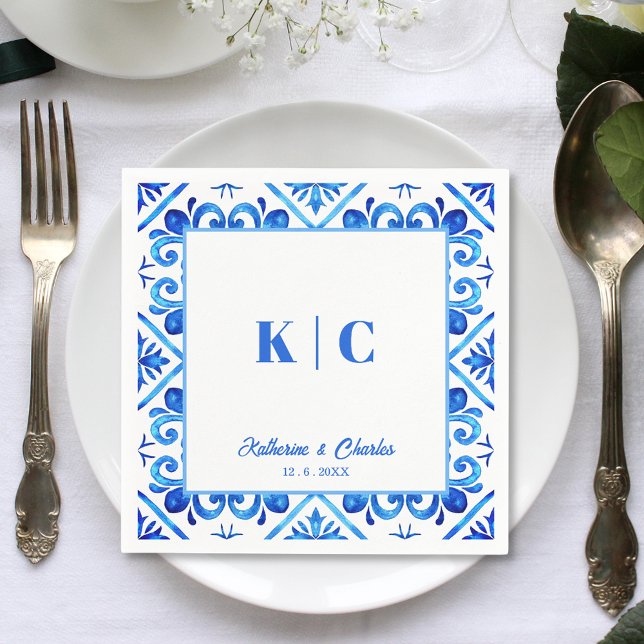 Blue and White Moroccan Pattern Wedding Napkin (Creator Uploaded)