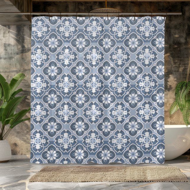 Blue and White Moroccan Tile Shower Curtain (Creator Uploaded)