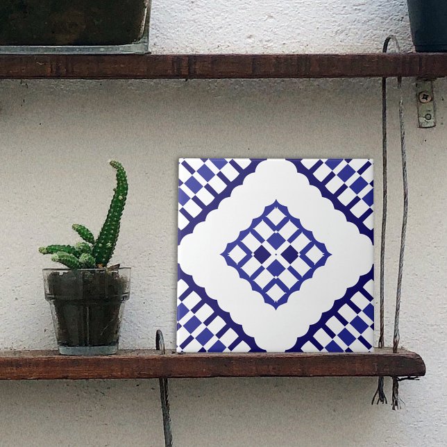 Blue and White Mosaic Geometric Azulejo Pattern Tile (Creator Uploaded)