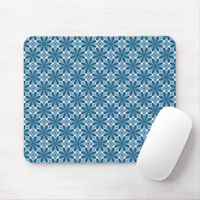 Blue and White Mosaic Mouse Pad (With Mouse)