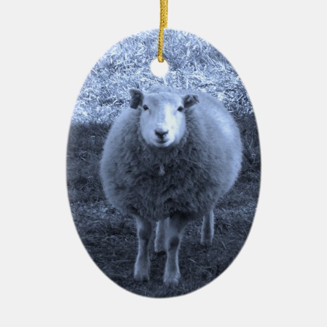 Blue and White  Mother sheep Ceramic Ornament (Front)