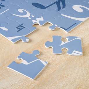 Blue and White Music Notes Random Pattern Jigsaw Puzzle