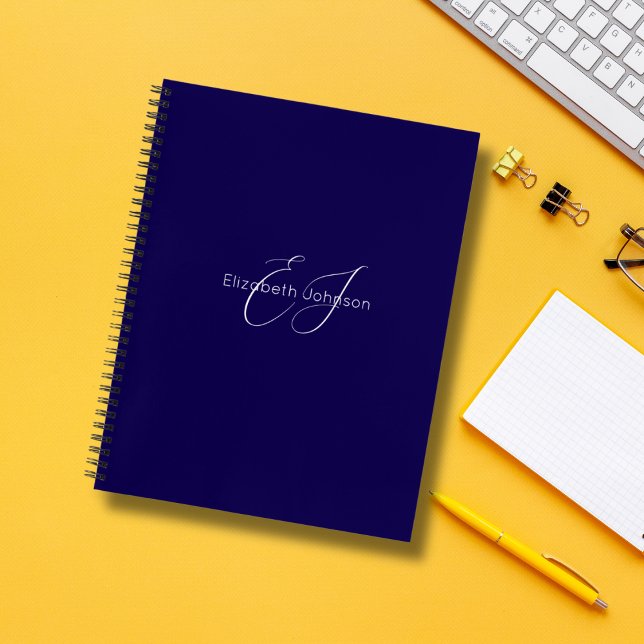 blue and white name monogram classic minimalist  notebook (Creator Uploaded)