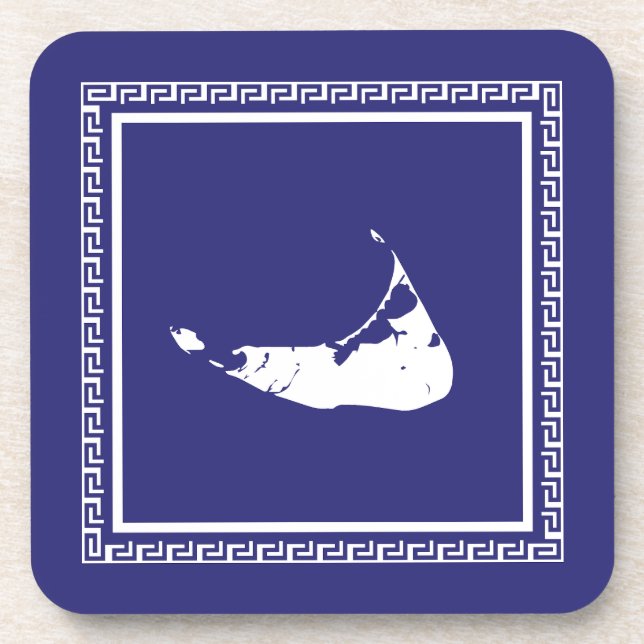 Blue and White Nantucket Greek Key Coasters (Front)