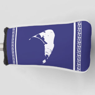 Blue and White Nantucket Island Greek Key Putter  Golf Head Cover