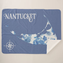 Blue and White Nantucket Sherpa Blanket 