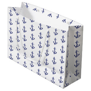 Blue and white nautical anchor large gift bag