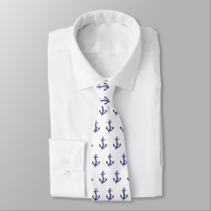 Blue and white nautical anchor tie