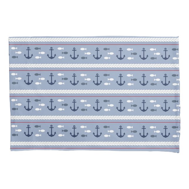 Blue and White Nautical Anchors Pillow Case (Front)