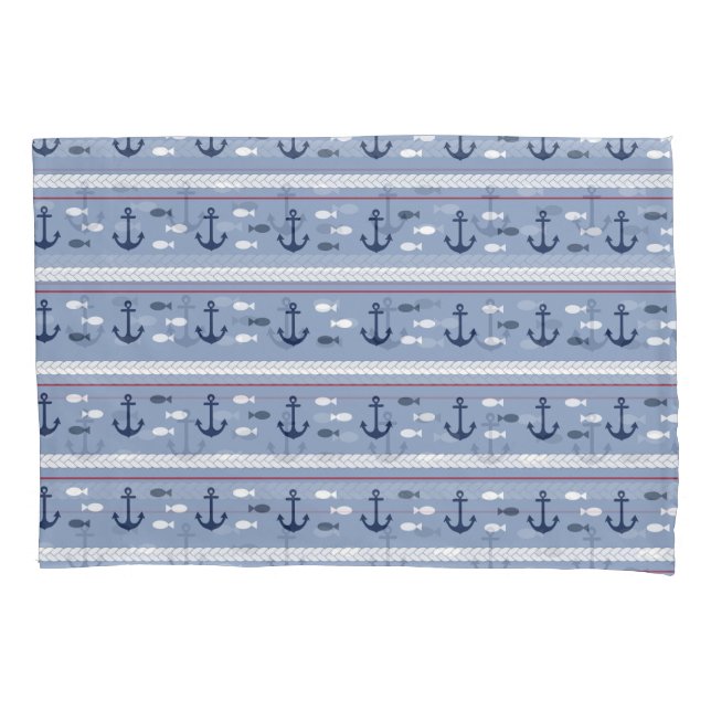 Blue and White Nautical Anchors Pillowcase (Front)