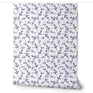 Blue and white nautical anchors wallpaper