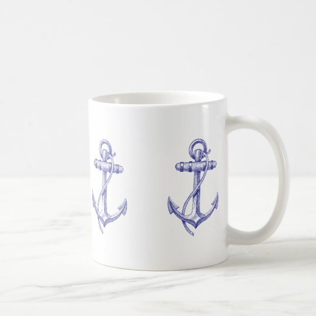 Blue and White Nautical Coffee Cup with Anchors (Right)