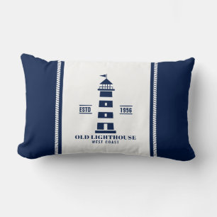 Blue and White Nautical Pillow, Lighthouse Badge Lumbar Pillow
